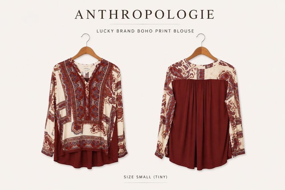 Anthropologie Tiny Nahara Blouse Small Paisley Rayon Split Neck Boho